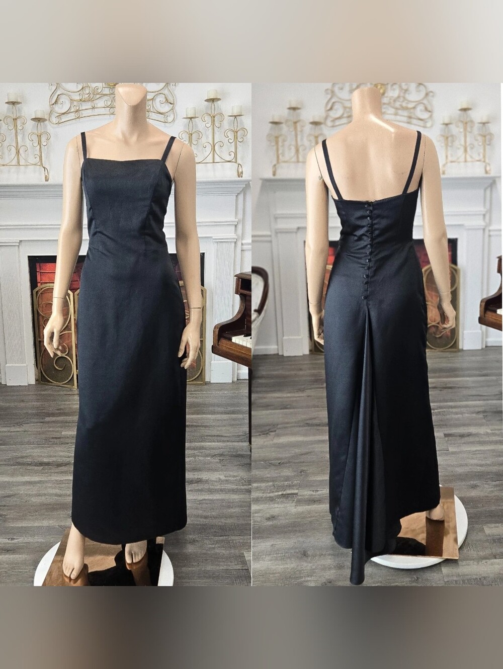 Dave & Johnny Vintage 80s 90s Black Satin Fishtail Party Prom Dress sz 7-8